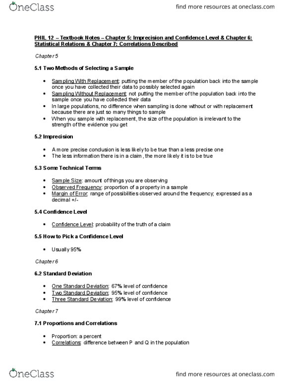 PHIL 12 Chapter 5, 6, 7: Imprecision and Confidence Level & Statistical Relations & Correlations Described thumbnail